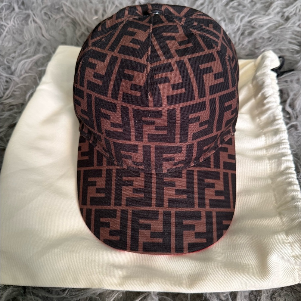 Fendi FF Jacquard Baseball Cap. Red Trim
